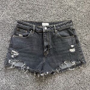 PacSun Black Distressed Frayed-Hem Denim Shorts